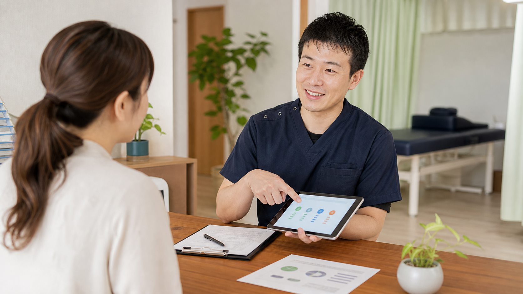 病院と整骨院の併用や保険会社対応について相談している様子