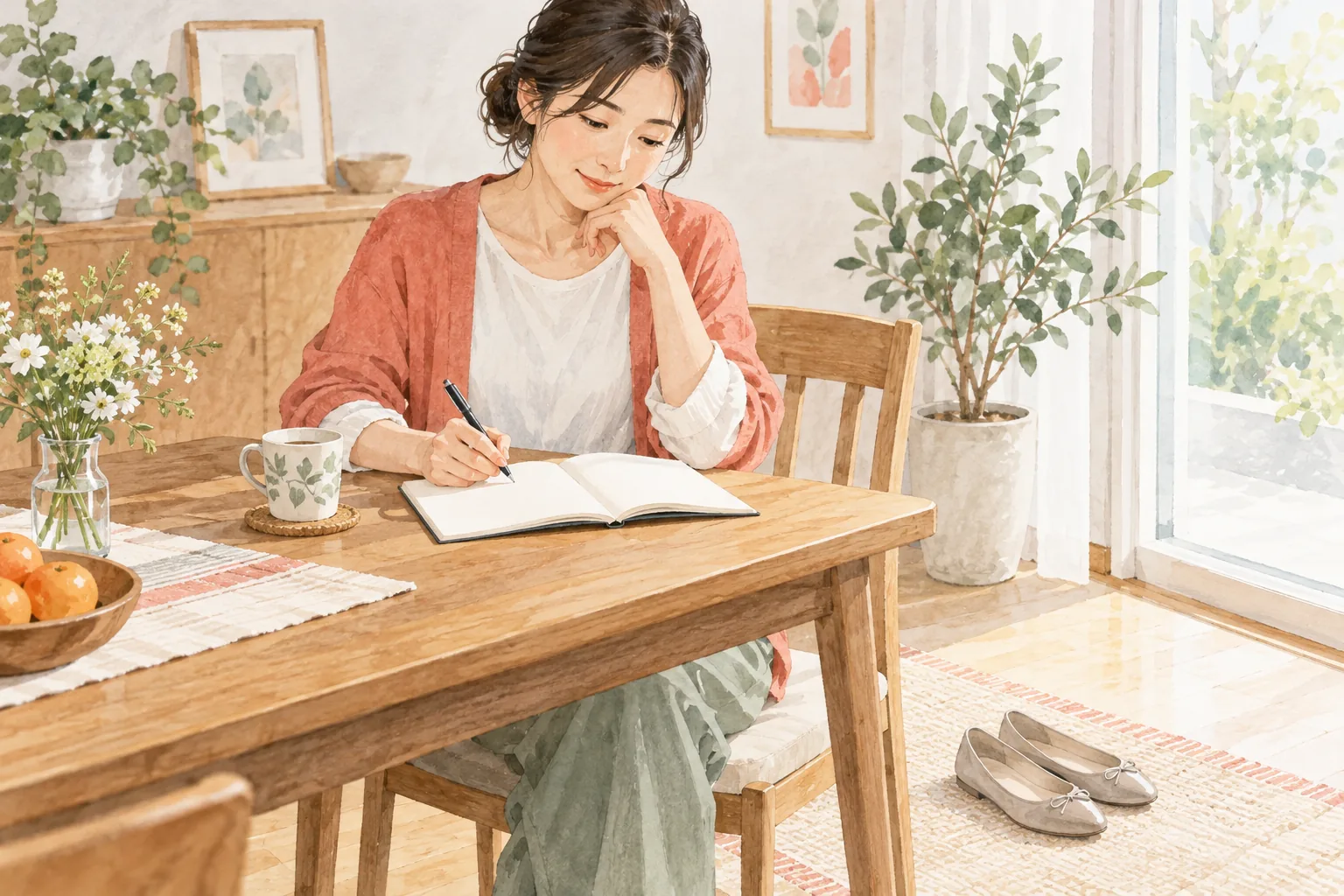 受診前にノートへ症状を記録する女性